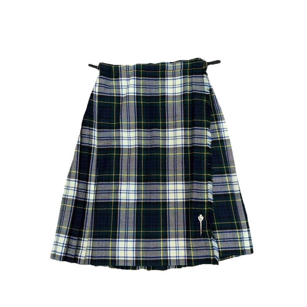 Edinburgh Woollen Mill Pleated Wool Skirt Green Blue Tartan Plaid Sz 16 US 12/14